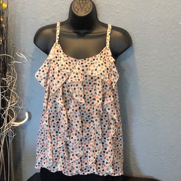 Xhilaration Tops - Sheer Tan Spaghetti Strap W/Peach & Blue Dots. 111